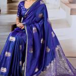 Majesty Royal Blue Banarasi Satin Silk Saree With Vestigial Blouse