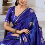 Majesty Royal Blue Banarasi Satin Silk Saree With Vestigial Blouse