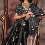Phenomenal Black Banarasi Satin Silk Saree With Girlish Blouse