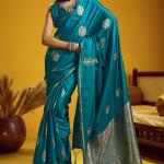 Smashing Rama Banarasi Satin Silk Saree With Effulgent Blouse