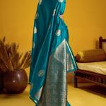 Smashing Rama Banarasi Satin Silk Saree With Effulgent Blouse