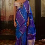 Panoply Blue and Wine Banarasi Satin Silk Saree With Vestigial Blouse