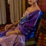 Panoply Blue and Wine Banarasi Satin Silk Saree With Vestigial Blouse