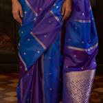 Panoply Blue and Wine Banarasi Satin Silk Saree With Vestigial Blouse