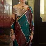 Unique Green and Maroon Banarasi Satin Silk Saree With Opulent Blouse