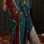Unique Green and Maroon Banarasi Satin Silk Saree With Opulent Blouse