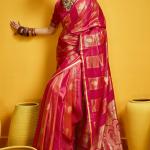 Snazzy Red Banarasi Satin Silk Saree With Serendipity Blouse