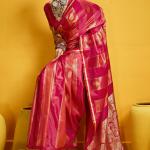 Snazzy Red Banarasi Satin Silk Saree With Serendipity Blouse