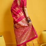 Snazzy Red Banarasi Satin Silk Saree With Serendipity Blouse
