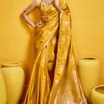 Sumptuous Mustard Banarasi Satin Silk Saree With Stunning Blouse