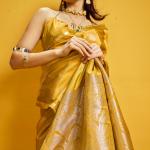 Sumptuous Mustard Banarasi Satin Silk Saree With Stunning Blouse