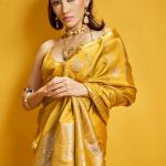 Sumptuous Mustard Banarasi Satin Silk Saree With Stunning Blouse