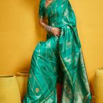 Sempiternal Turquoise Banarasi Satin Silk Saree With Innovative Blouse