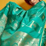 Sempiternal Turquoise Banarasi Satin Silk Saree With Innovative Blouse