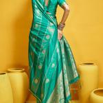 Sempiternal Turquoise Banarasi Satin Silk Saree With Innovative Blouse