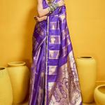 Ephemeral Purple Banarasi Satin Silk Saree With Entrancing Blouse