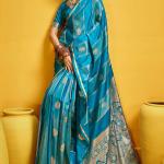 Fragrant Firozi Banarasi Satin Silk Saree With Majestic Blouse