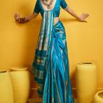 Fragrant Firozi Banarasi Satin Silk Saree With Majestic Blouse