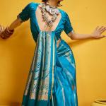 Fragrant Firozi Banarasi Satin Silk Saree With Majestic Blouse