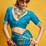 Fragrant Firozi Banarasi Satin Silk Saree With Majestic Blouse