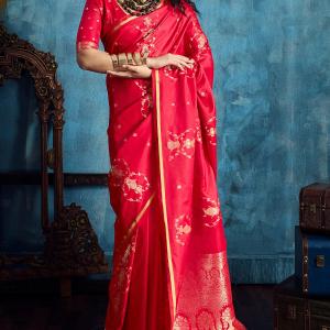 Resonant Dark Pink Banarasi Satin Silk Saree With Marvellous Blouse