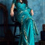 Scintillating Rama Banarasi Satin Silk Saree With Gorgeous Blouse