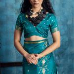 Scintillating Rama Banarasi Satin Silk Saree With Gorgeous Blouse