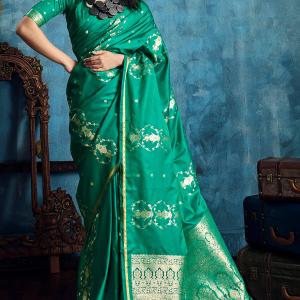 Evanescent Sea Green Banarasi Satin Silk Saree With Flattering Blouse