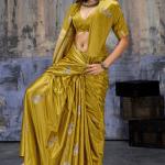 Mesmeric Mustard Banarasi Satin Silk Saree With Rhapsody Blouse