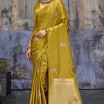 Mesmeric Mustard Banarasi Satin Silk Saree With Rhapsody Blouse