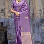 Sophisticated Lavender Banarasi Satin Silk Saree With Flaunt Blouse