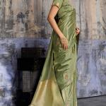 Enigmatic Green Banarasi Satin Silk Saree With Alluring Blouse