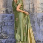 Enigmatic Green Banarasi Satin Silk Saree With Alluring Blouse