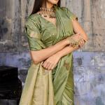Enigmatic Green Banarasi Satin Silk Saree With Alluring Blouse