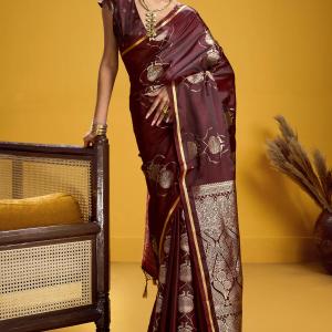 Wonderful Brown Banarasi Satin Silk Saree With Pulsating Blouse