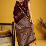 Wonderful Brown Banarasi Satin Silk Saree With Pulsating Blouse