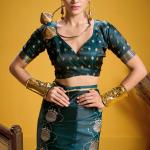 Majestic Dark Green Banarasi Satin Silk Saree With Demanding Blouse