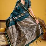 Majestic Dark Green Banarasi Satin Silk Saree With Demanding Blouse