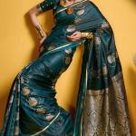 Majestic Dark Green Banarasi Satin Silk Saree With Demanding Blouse