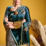 Majestic Dark Green Banarasi Satin Silk Saree With Demanding Blouse
