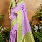 Evocative Lavender Pure Zari Weaving Banarasi Silk Saree With Sophisticated Blouse Piece