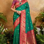 Exuberant Dark Green Pure Zari Weaving Banarasi Silk Saree With Adoring Blouse Piece