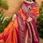 Prettiest Orange Pure Zari Weaving Banarasi Silk Saree With Tantalizing Blouse Piece