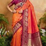 Prettiest Orange Pure Zari Weaving Banarasi Silk Saree With Tantalizing Blouse Piece