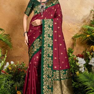 Imbrication Maroon Pure Zari Weaving Banarasi Silk Saree With Bewitching Blouse Piece
