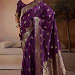 Surreptitious Purple Pure Zari Weaving Banarasi Silk Saree With Majesty Blouse Piece