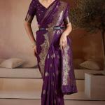 Surreptitious Purple Pure Zari Weaving Banarasi Silk Saree With Majesty Blouse Piece
