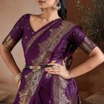 Surreptitious Purple Pure Zari Weaving Banarasi Silk Saree With Majesty Blouse Piece