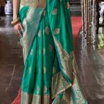 Scintillating Rama Soft Banarasi Silk Saree With Eloquence Blouse Piece