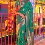 Prominent Dark Green Soft Banarasi Silk Saree With Desirable Blouse Piece